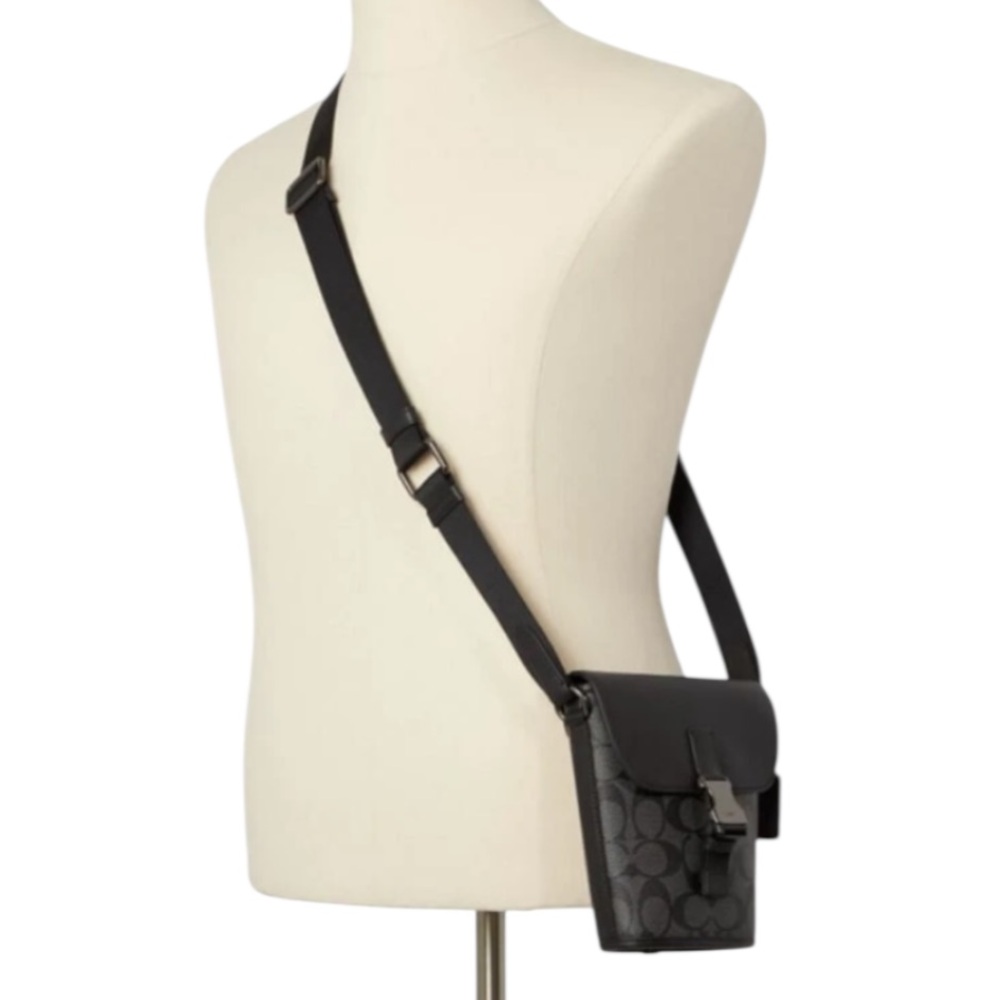 Coach Track Small Flap Crossbody Signature Canvas Unisex Bag